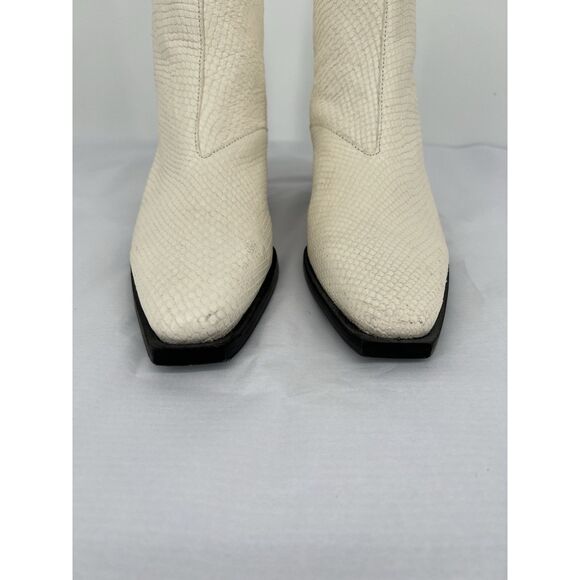 AllSaints Lenora Bootie Size 37 US 7 Off White Goat Leather Simulated Snake Skin - Picture 13 of 16